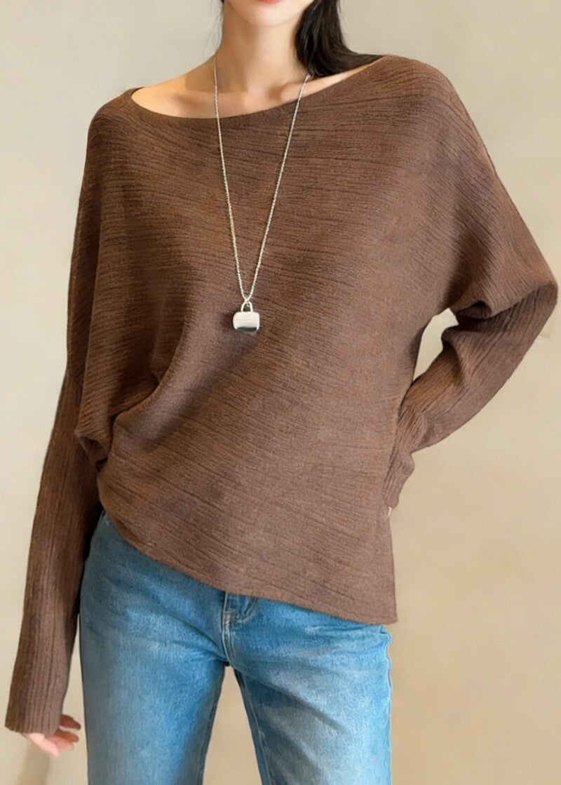 NURO Women's Off-Shoulder Batwing Sleeve Knit Top, Casual Loose Fit Sweater for Everyday Wear