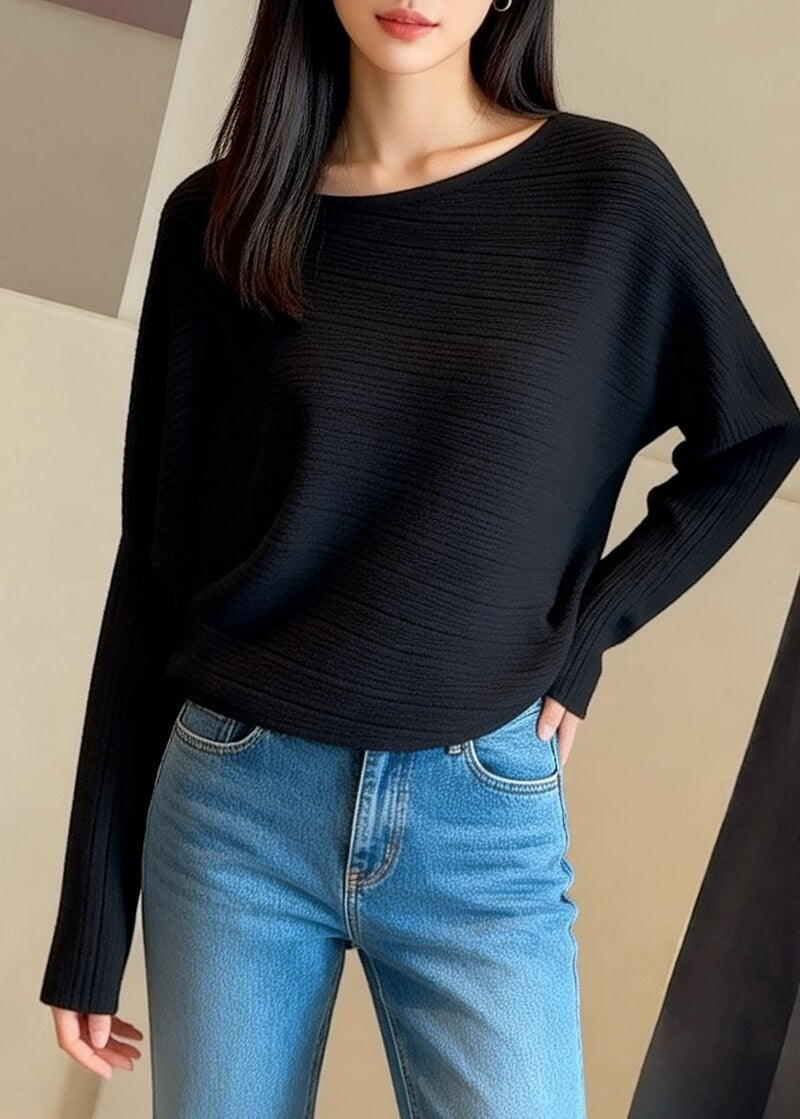 NURO Women's Off-Shoulder Batwing Sleeve Knit Top, Casual Loose Fit Sweater for Everyday Wear