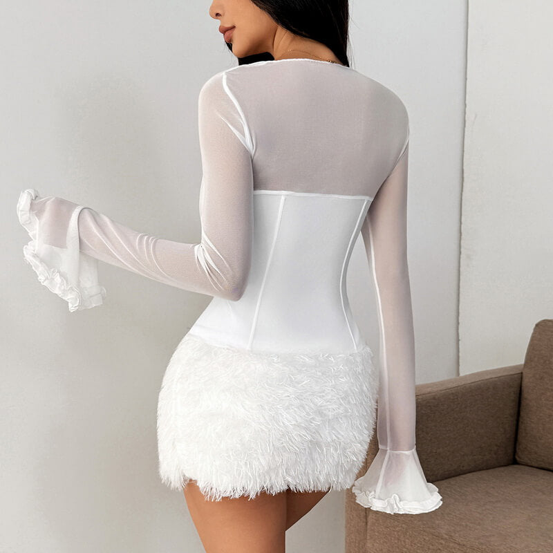 NURO Women's Off-Shoulder Bell Sleeve Lace-Up Top