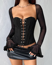 NURO Women's Off-Shoulder Bell Sleeve Lace-Up Top