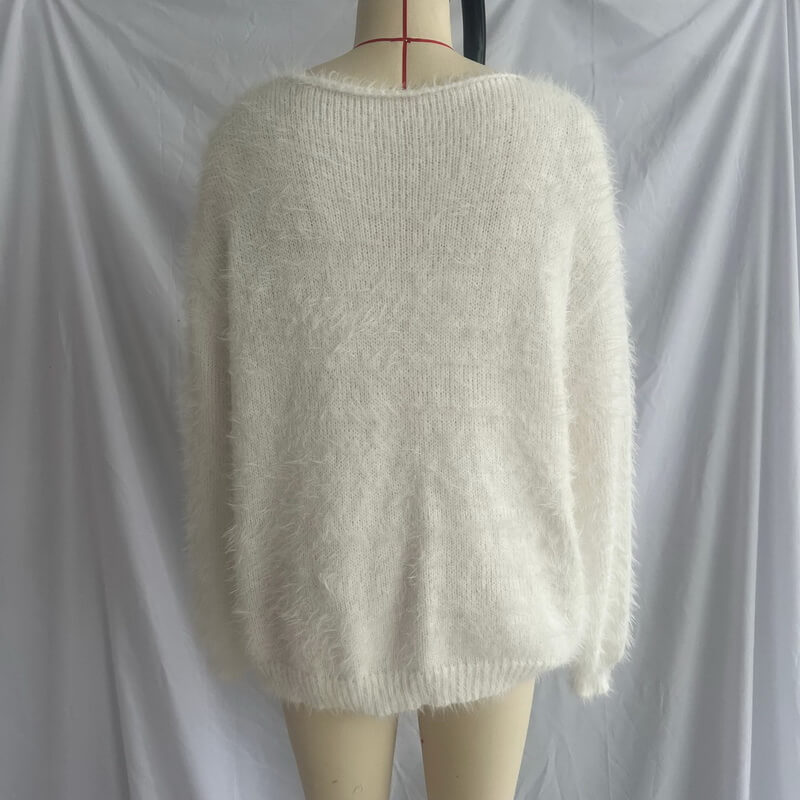 NURO Women's Off-Shoulder Faux Fur Trim Knit Sweater, Loose Fit Pullover Top