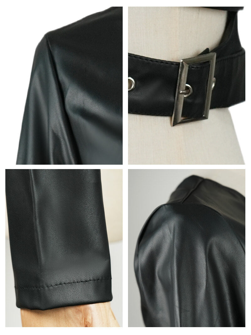 NURO Women's Off-Shoulder Faux Leather Jacket, Asymmetrical Cropped Rocker Style Coat