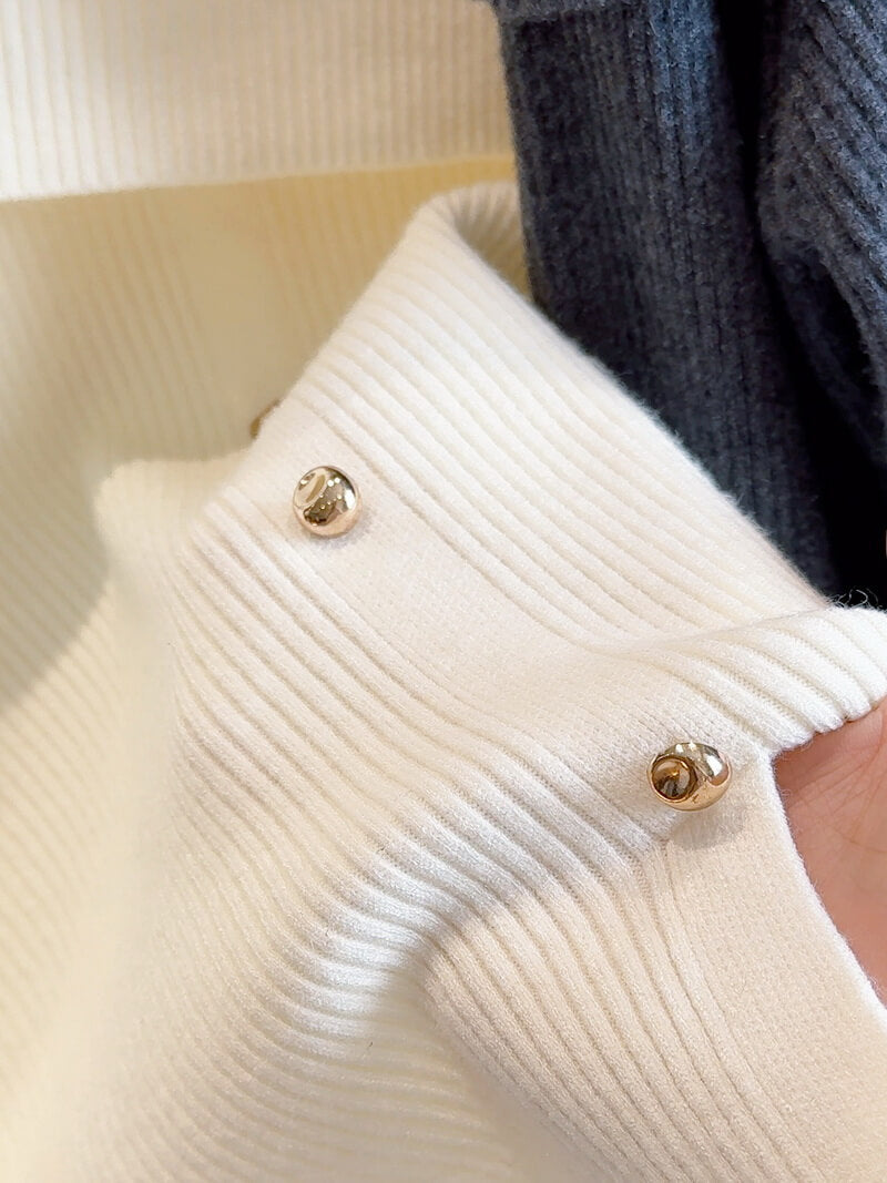 NURO Women's Off-Shoulder Knit Top, French Style Slim Fit Long Sleeve Shirt for Casual and Chic Looks