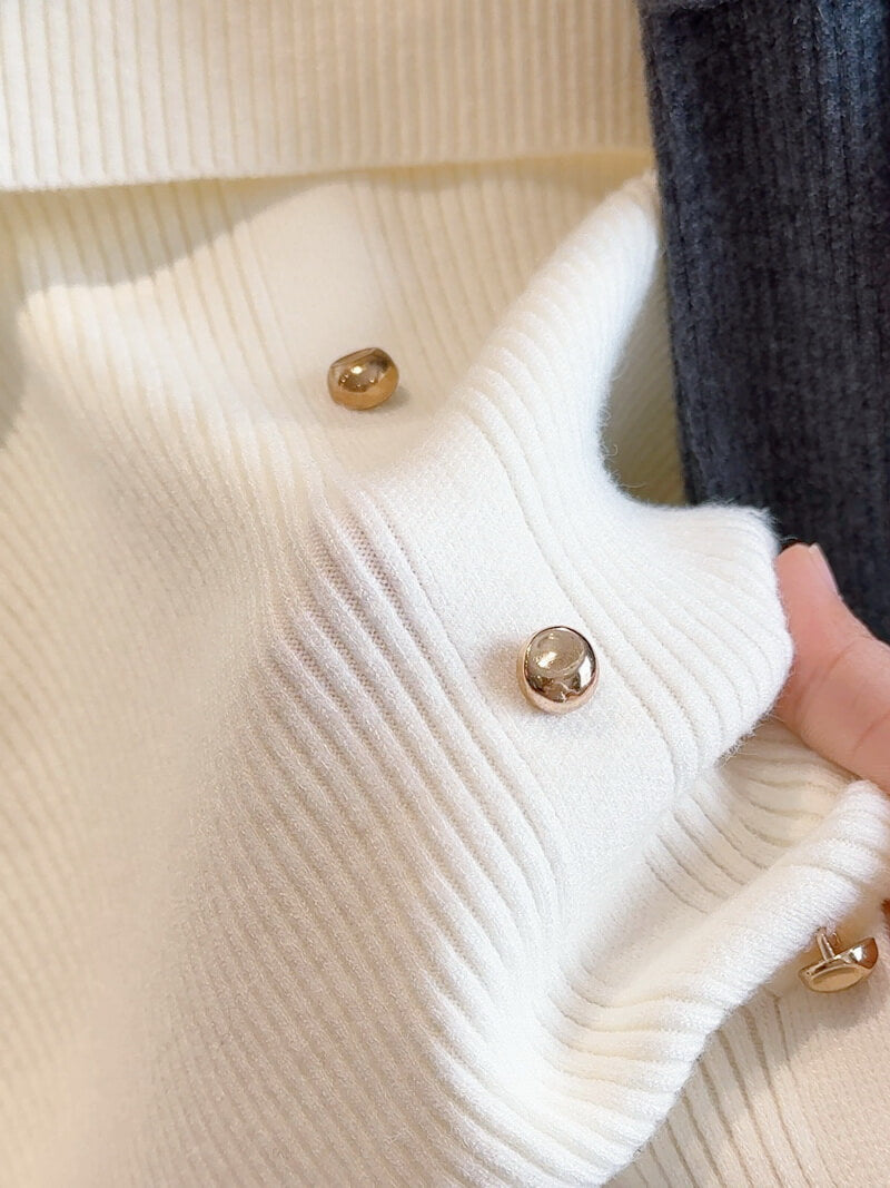 NURO Women's Off-Shoulder Knit Top, French Style Slim Fit Long Sleeve Shirt for Casual and Chic Looks