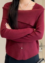 NURO Women's Off-Shoulder Knit Top, French Style Slim Fit Long Sleeve Shirt for Casual and Chic Looks