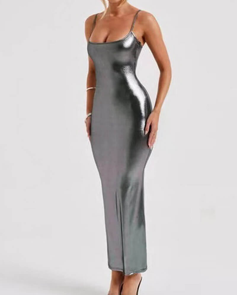 NURO Women's Off Shoulder Bodycon Midi Dress - Backless Sleeveless Slip Dress, Sexy Evening and Party Gown