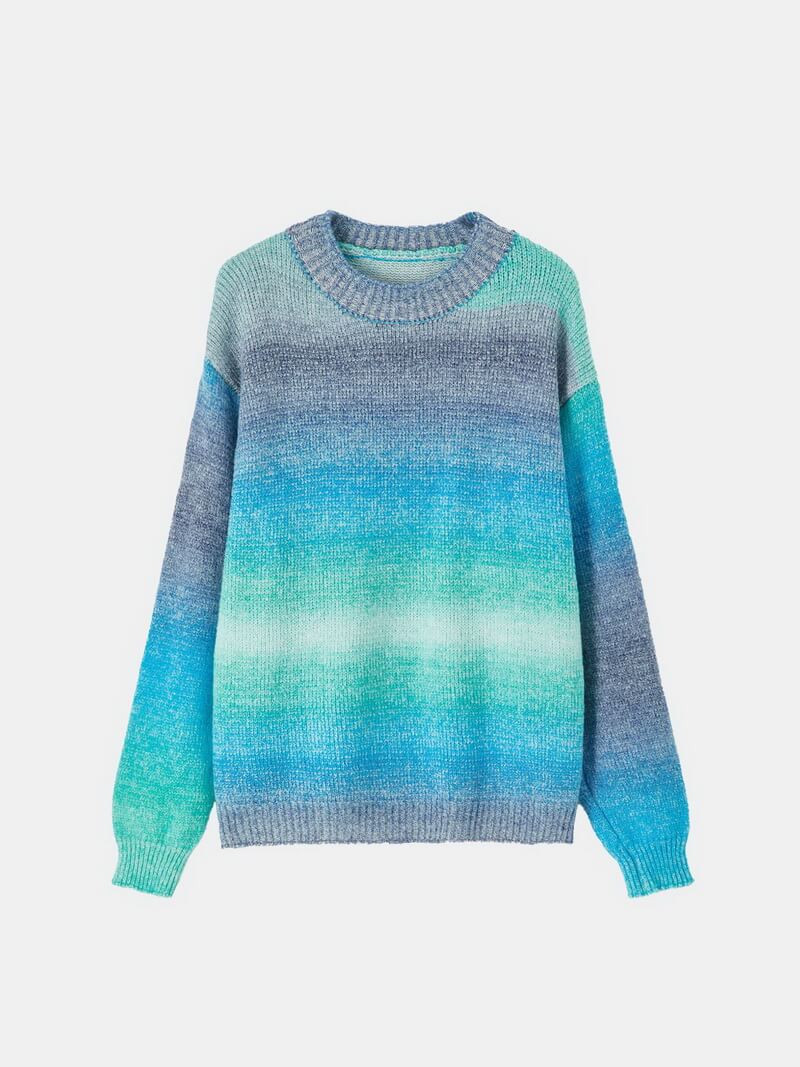 NURO Women's Ombre Rainbow Knit Sweater, Long Sleeve Pullover Top