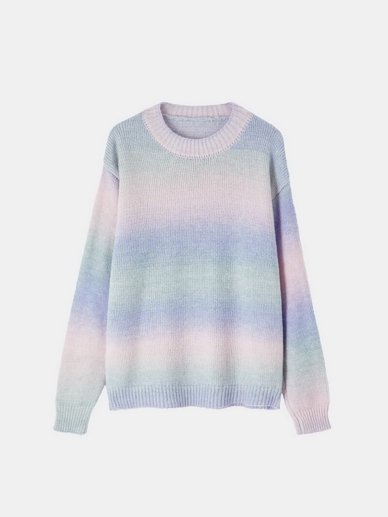 NURO Women's Ombre Rainbow Knit Sweater, Long Sleeve Pullover Top