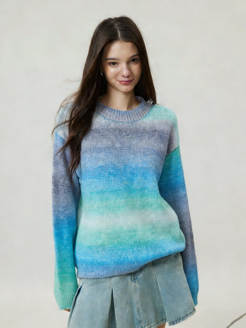 NURO Women's Ombre Rainbow Knit Sweater, Long Sleeve Pullover Top