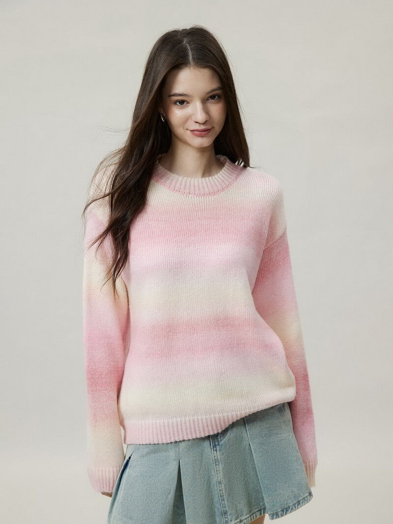 NURO Women's Ombre Rainbow Knit Sweater, Long Sleeve Pullover Top