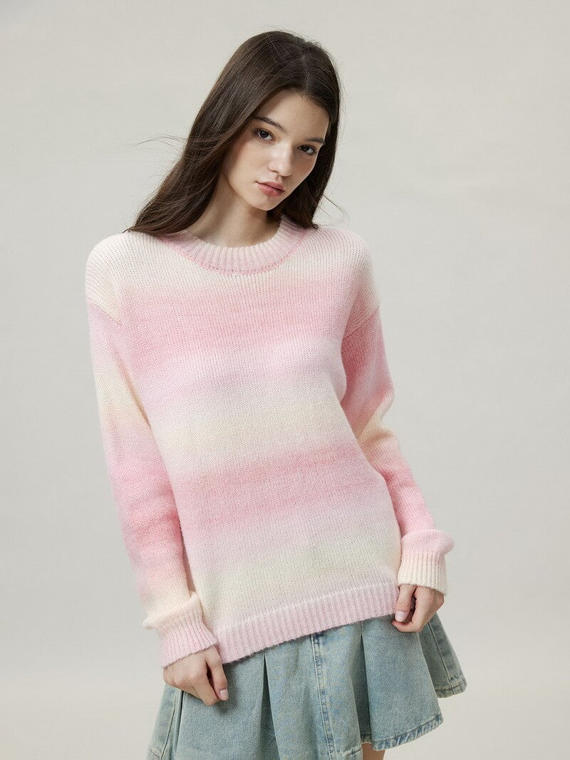 NURO Women's Ombre Rainbow Knit Sweater, Long Sleeve Pullover Top