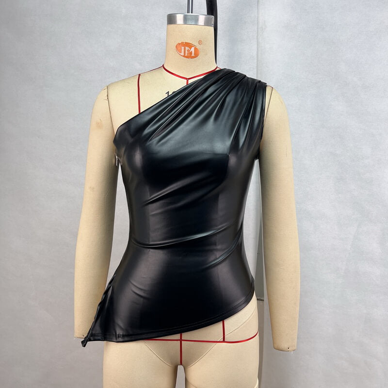 NURO Women's One Shoulder Sleeveless Top - Cropped Bodycon Tank with Zipper Detail, Streetwear Sexy Crop Top