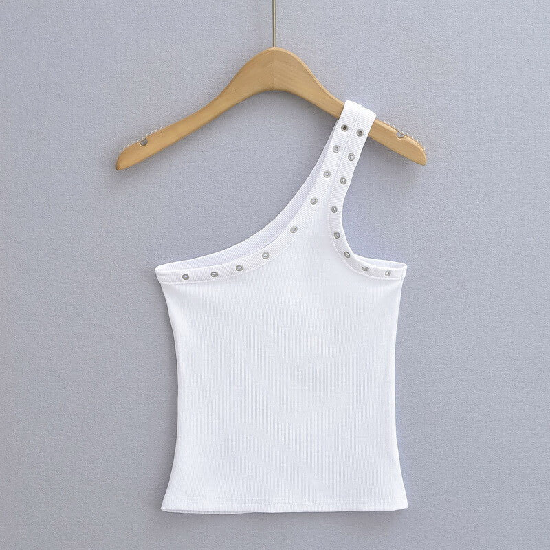 NURO Women's One Shoulder Top, Asymmetric Sleeveless Cami