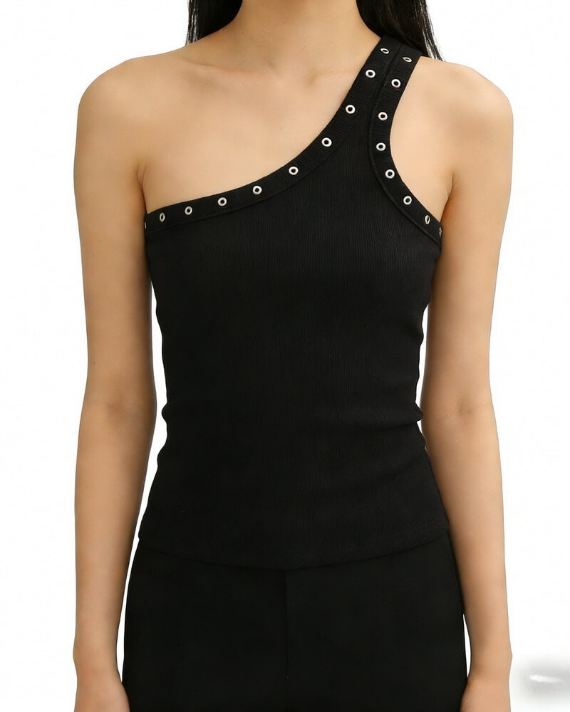 NURO Women's One Shoulder Top, Asymmetric Sleeveless Cami