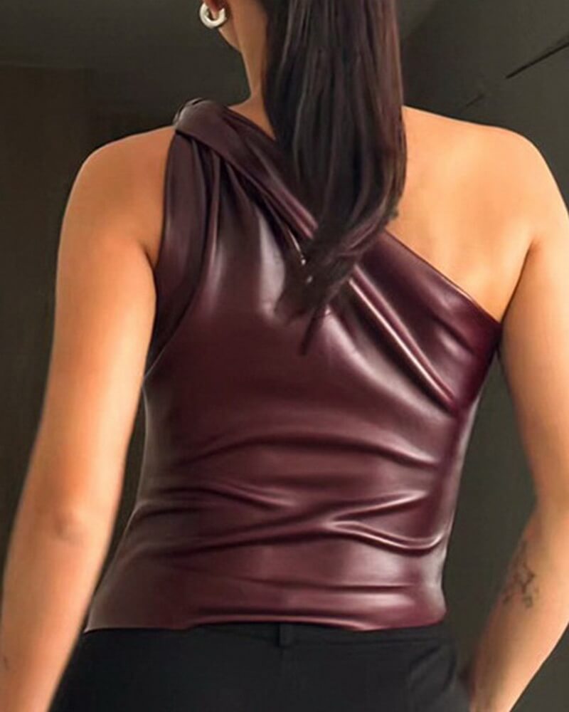 NURO Women's One Shoulder Twist Detail Top - Cropped Bodycon Cami with Back Cut-Out, Sexy Streetwear Crop Top