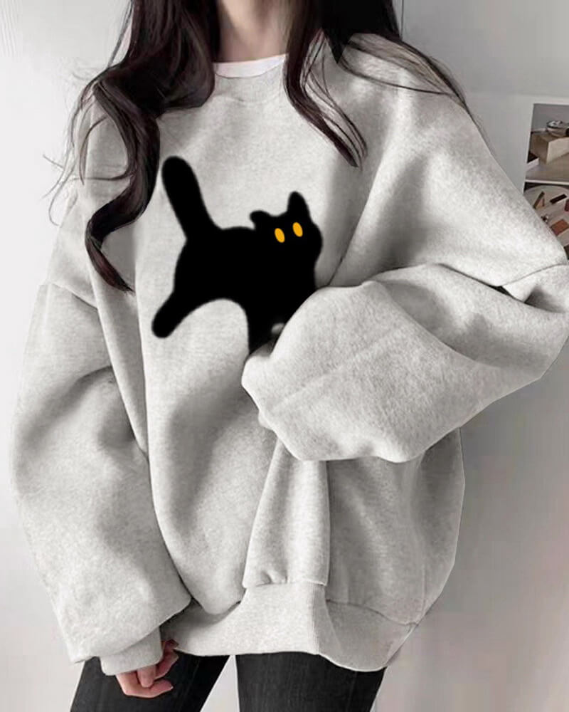 NURO Women's Oversized Crewneck Sweatshirt, Fleece Lined Long Sleeve Graphic Casual Pullover