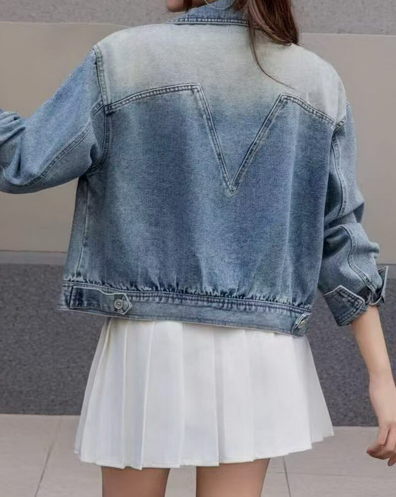 NURO Women's Oversized Denim Jacket with Pearl Embellishments