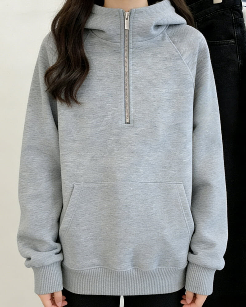NURO Women's Oversized Fleece-Lined Hooded Pullover, Long Sleeve Half Zip Cartoon Graphic Sweatshirt