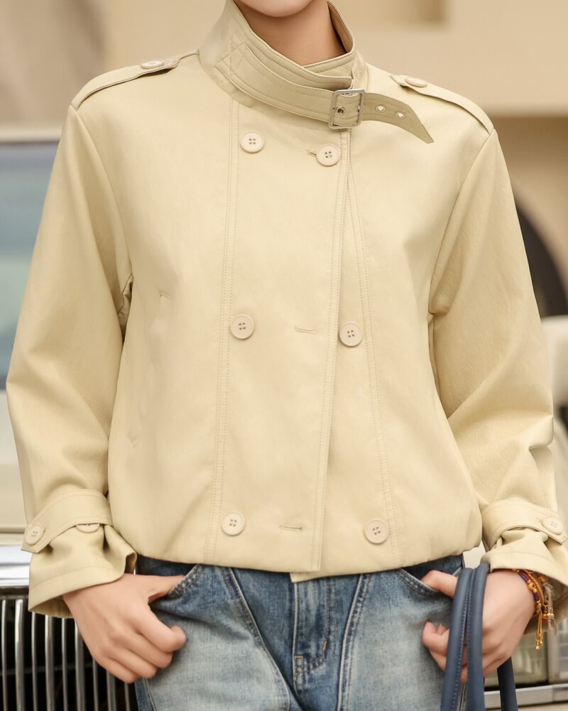 NURO Women's Oversized Leather Jacket Casual Stand Collar Coat