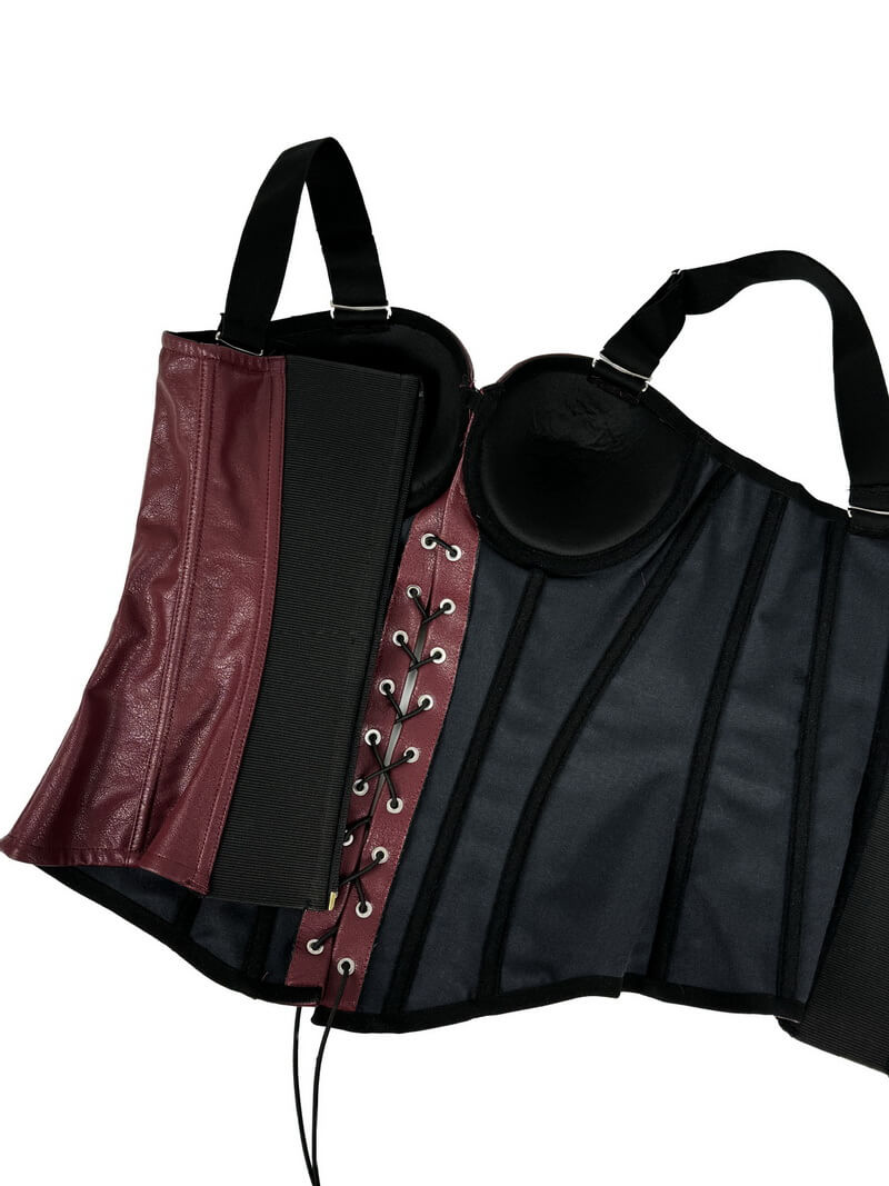 NURO Women's PU Leather Bustier Top - Zipper & Lace-Up Corset with Removable Straps