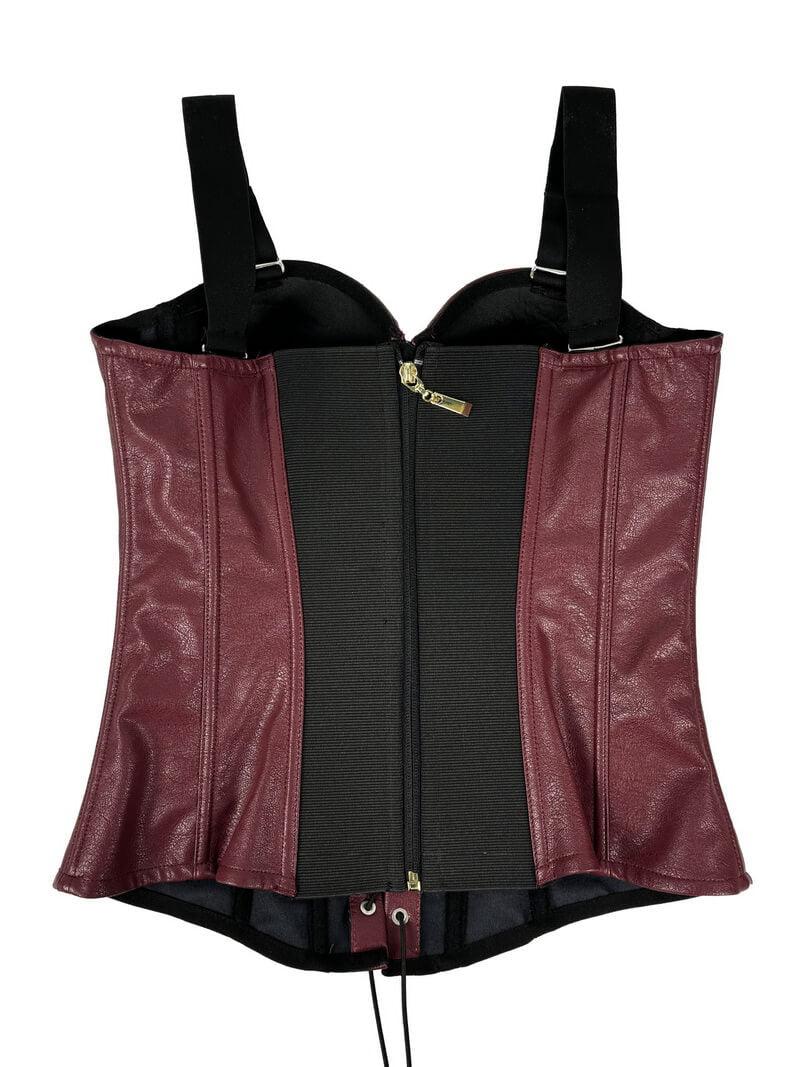 NURO Women's PU Leather Bustier Top - Zipper & Lace-Up Corset with Removable Straps