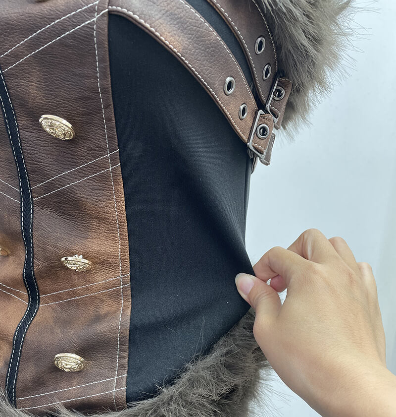 NURO Women's PU Leather Bustier Top, Strappy Detachable Corset Style Crop Top with Fur Trim, Slim Fit Sleeveless Vest