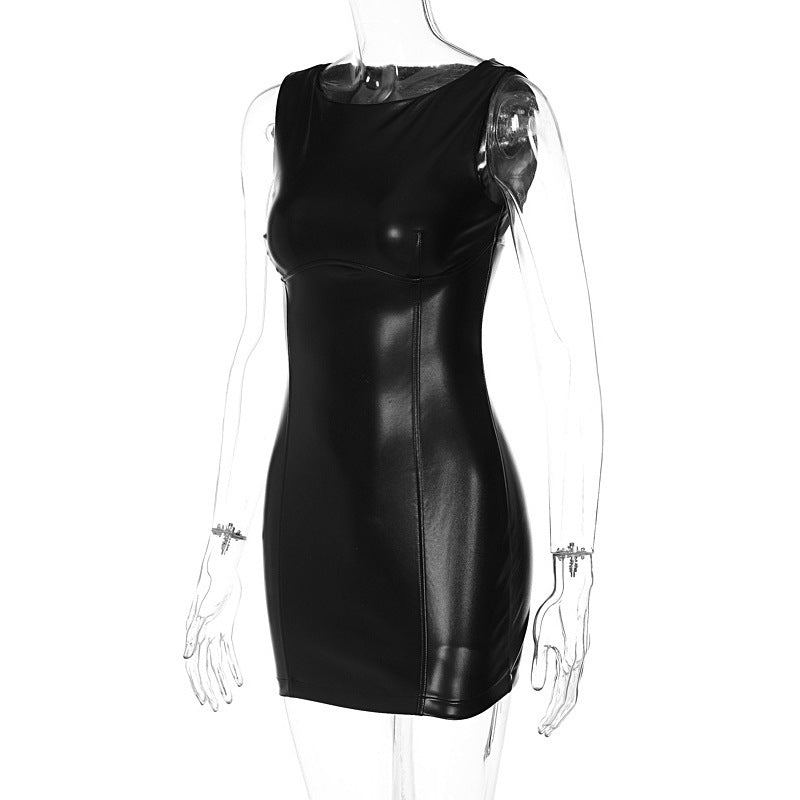 NURO Women's PU Leather Dress Off Shoulder Bodycon Mini Dress Party Cocktail