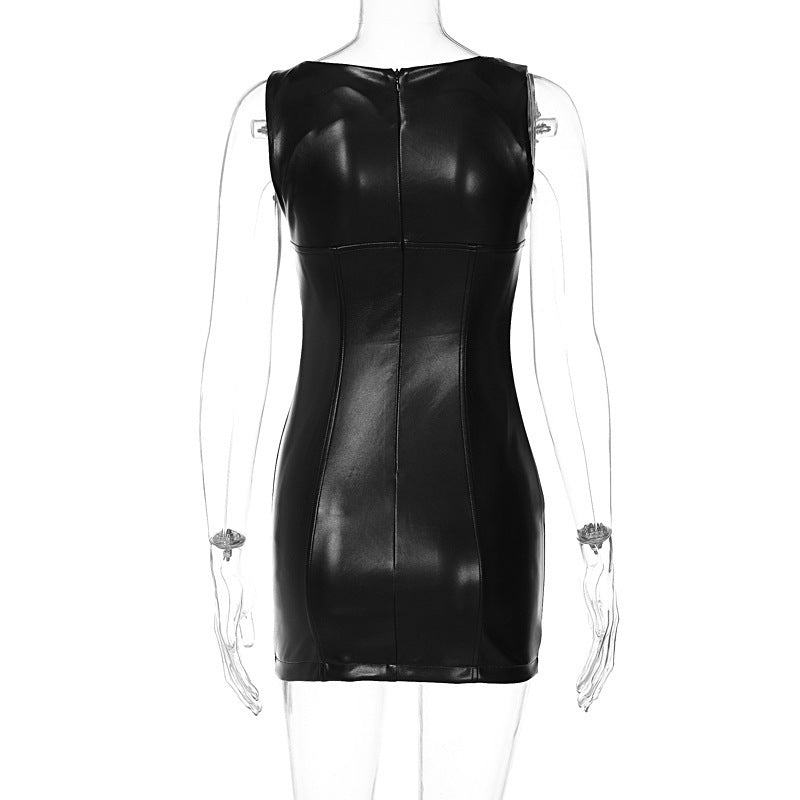 NURO Women's PU Leather Dress Off Shoulder Bodycon Mini Dress Party Cocktail