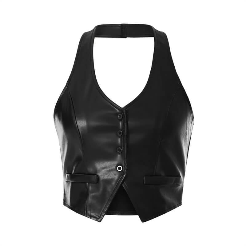 NURO Women's PU Leather Halter Vest