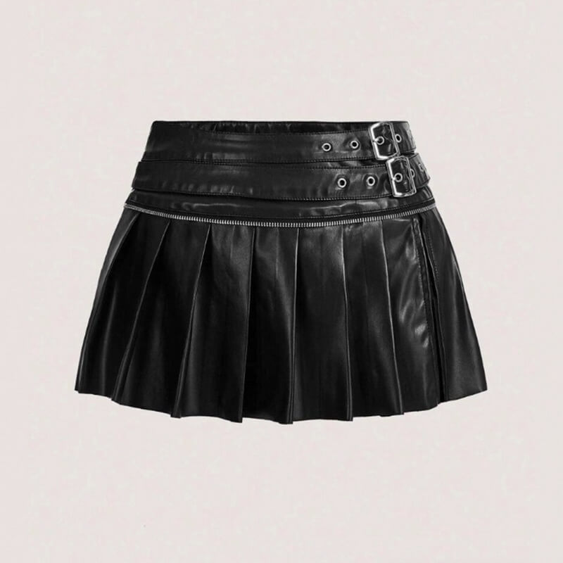 NURO Women's PU Leather Mini Skirt - Sexy Bodycon Pleated Skirt with 3D Effect, Streetwear Night Out Skirt