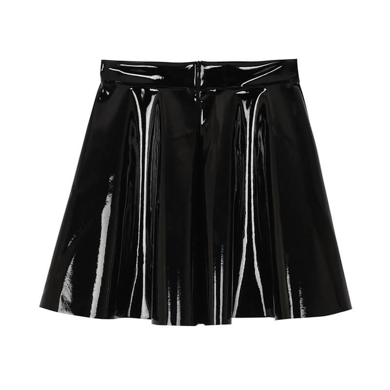 NURO Women's PU Leather Mini Skirt High Gloss A-Line Zip Front