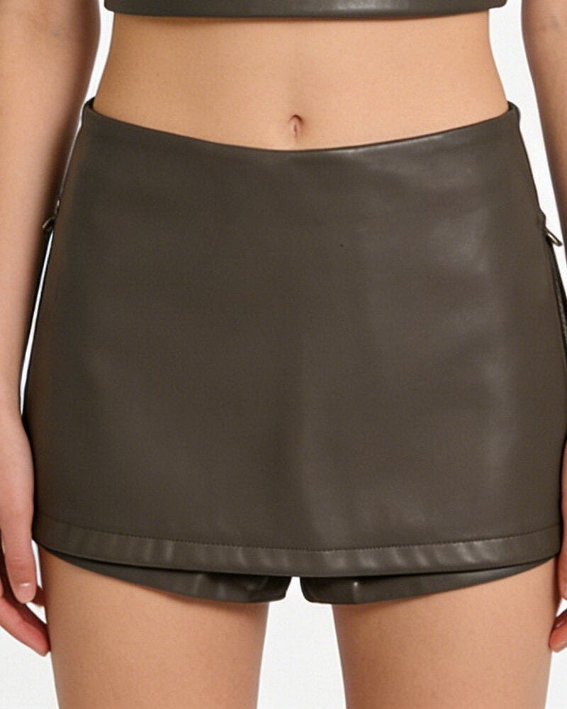 NURO Women's PU Leather Pencil Skirt, Zipper Detail Bodycon Skirt