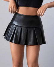 NURO Women's PU Leather Pleated Mini Skirt - High Waist Bodycon Skort with Safety Shorts, Nightclub Sexy Skirt