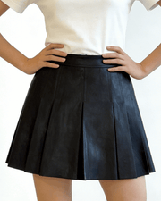 NURO Women's PU Leather Pleated Skirt – High Waist A-Line Mini Skirt