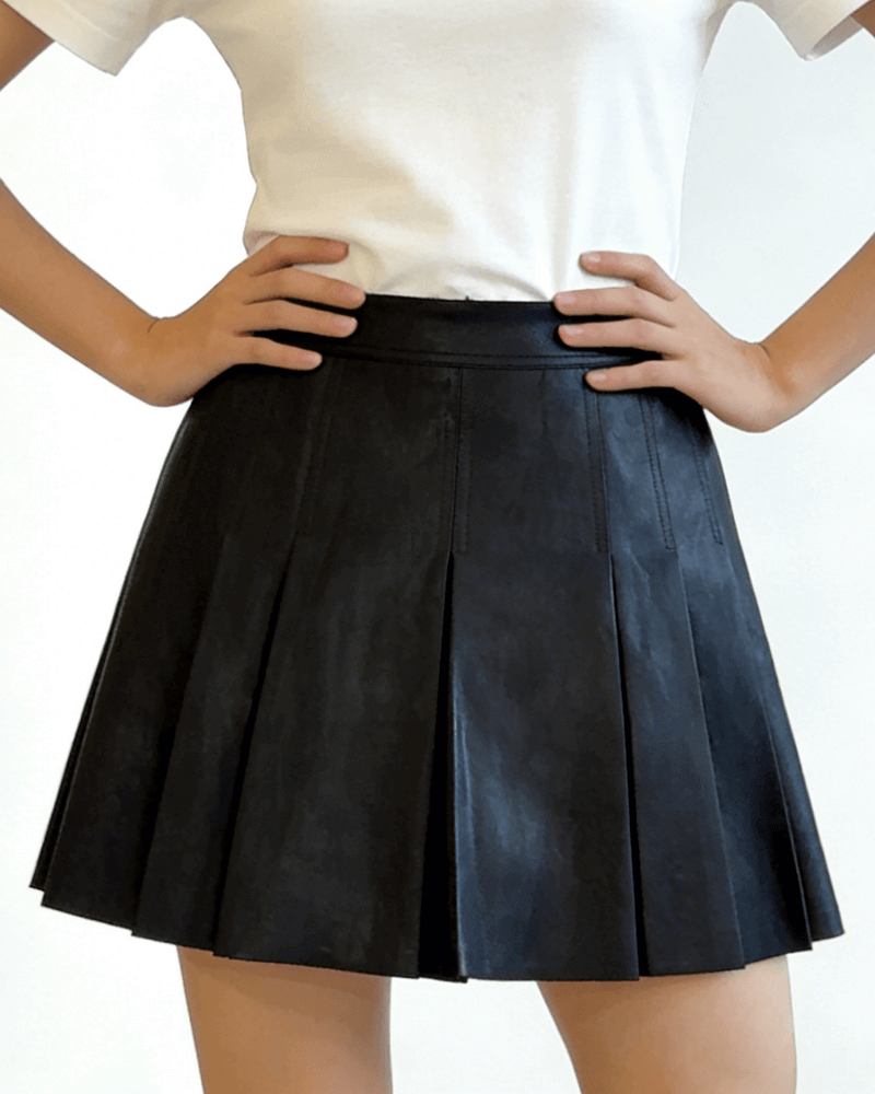 NURO Women's PU Leather Pleated Skirt – High Waist A-Line Mini Skirt