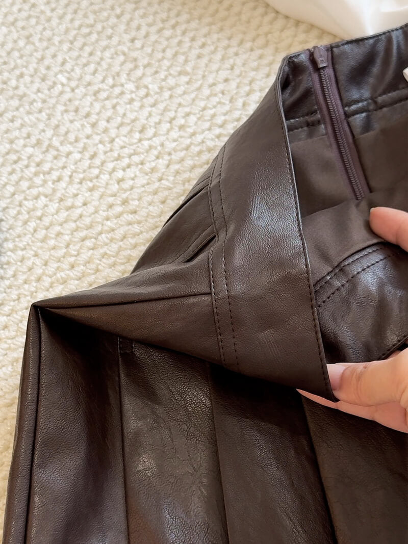 NURO Women's PU Leather Pleated Skirt – High Waist A-Line Mini Skirt