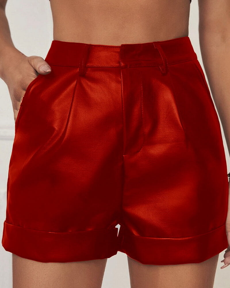 NURO Women's PU Leather Shorts High Waist Casual Biker Shorts Rolled Hem