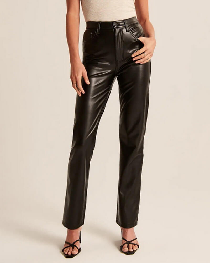 NURO Women's PU Leather Straight-Leg Trousers