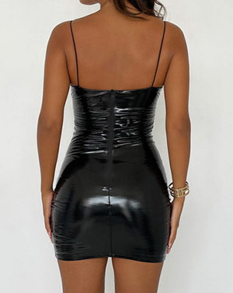 NURO Women's PU Leather Strapless Bodycon Dress - Halter Backless Mini Dress, Sexy Evening and Nightclub Gown