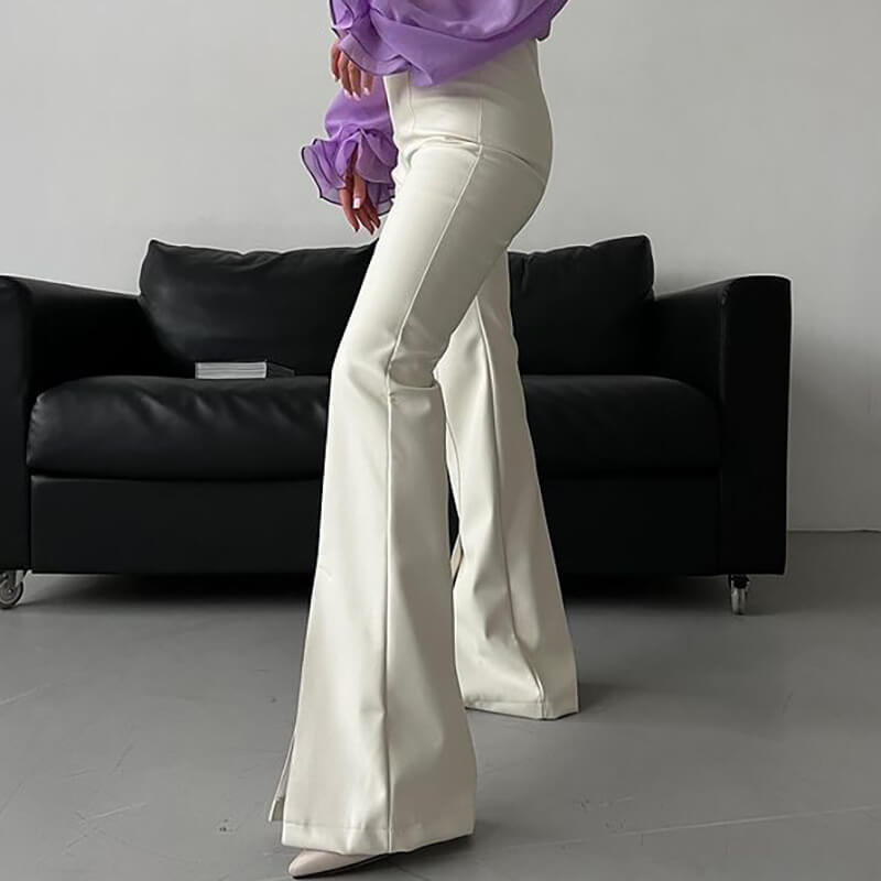 NURO Women's PU Leather Wide Leg Pants High Waist Flared Trousers