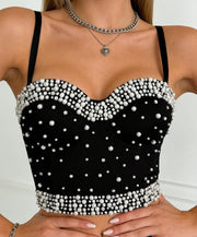 NURO Women's Pearl and Rhinestone Festive Underwire Bustier Top