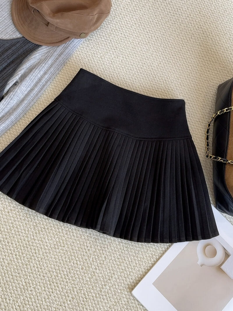 NURO Women's Plaid Wool Blend Pleated Skirt – High Waist A-Line Mini Skirt