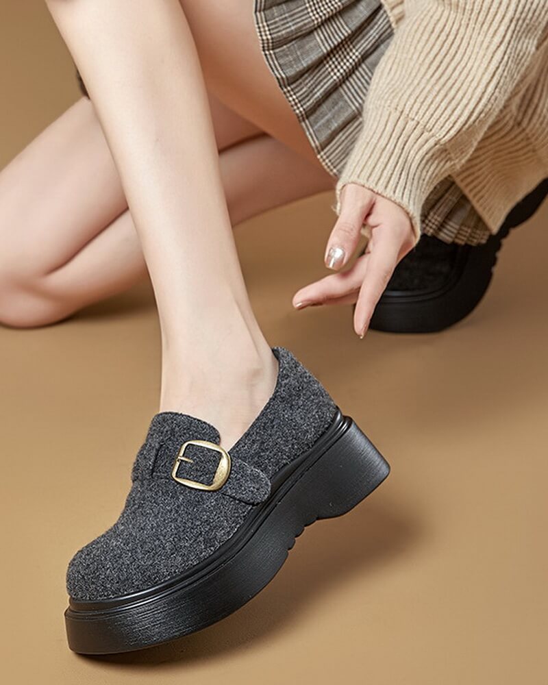 NURO Women's Platform Mary Jane Flats Round Toe Slip-On Casual Shoes