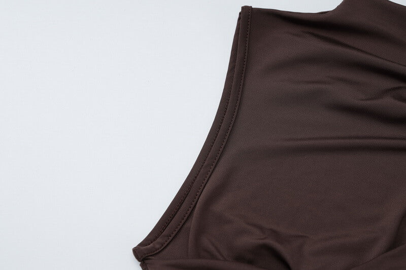 NURO Women's Pleated High Neck Sleeveless Bodycon Dress, Asymmetric Hem Mini Dress