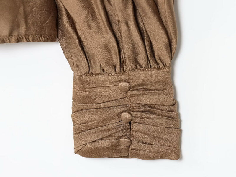 NURO Women's Pleated Puff Sleeve Blouse - Elegant Mock Neck Top