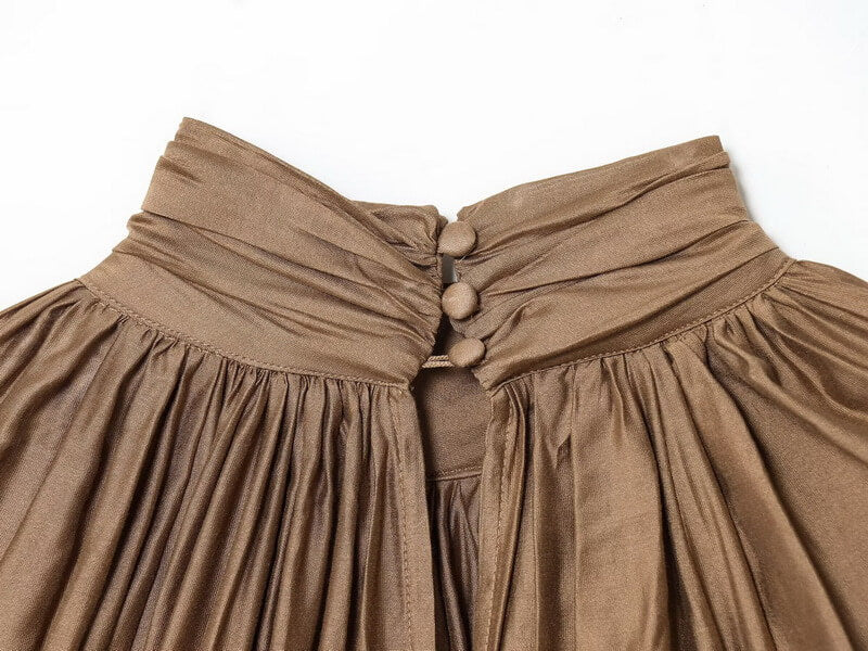 NURO Women's Pleated Puff Sleeve Blouse - Elegant Mock Neck Top