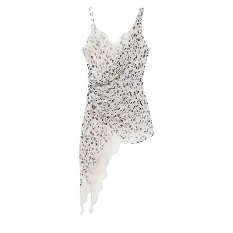 NURO Women's Polka Dot Asymmetrical Top - Sexy Cut Out Sleeveless Blouse