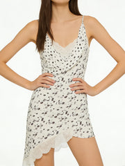 NURO Women's Polka Dot Asymmetrical Top - Sexy Cut Out Sleeveless Blouse