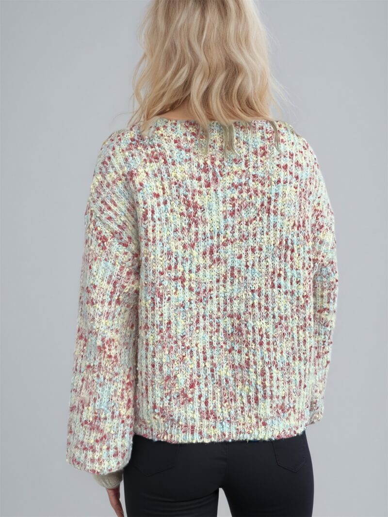 NURO Women's Polka Dot Pullover Sweater - Long Sleeve V-Neck Knit Top, Casual Everyday Wear