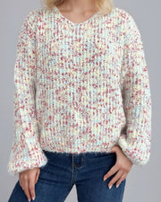 NURO Women's Polka Dot Pullover Sweater - Long Sleeve V-Neck Knit Top, Casual Everyday Wear